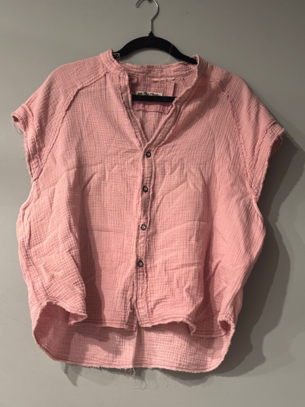 We The Free Blush Pink Button-Up Cap Sleeve Blouse